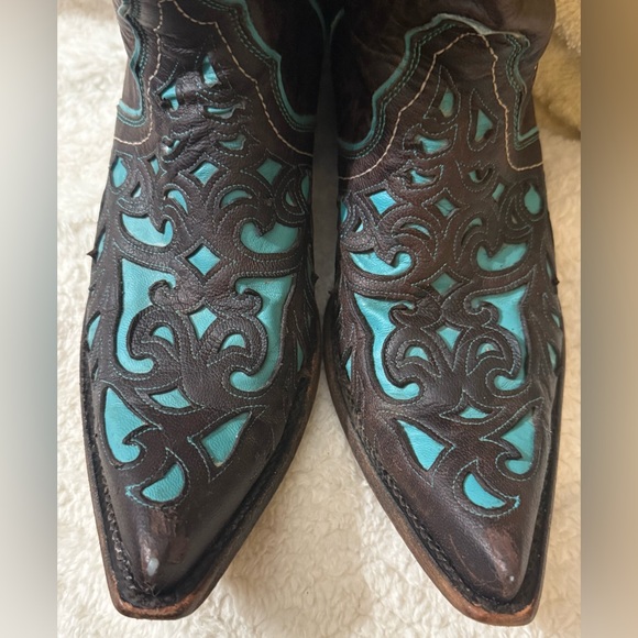 ***SOLD***Ariat Women’s Western Boots 9B Brown Turquoise Cutout Leather Cowboy - Picture 2 of 15